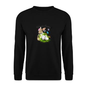 Easter basket with Easter bunny and butterflies - Unisex Sweatshirt - black - Front - Alina (178cm) & Michal (187cm)