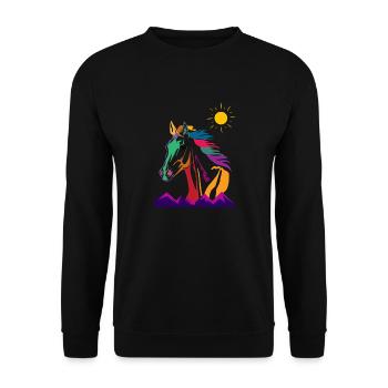 Pferd retro - Unisex Pullover - Schwarz - Vorne - Alina (178cm) & Michal (187cm)