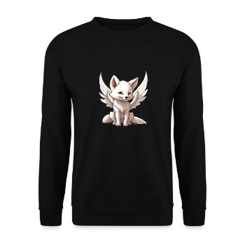 Magischer süsser weisser Fuchs mit Engelsflügel - Unisex Pullover - Schwarz - Vorne - Alina (178cm) & Michal (187cm)