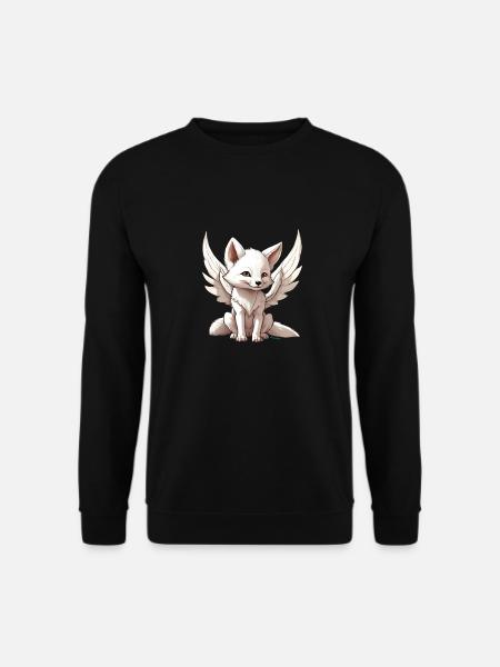 Magischer süsser weisser Fuchs mit Engelsflügel - Unisex Pullover - Schwarz