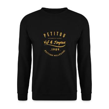 "Petitou 1989" - Unisex Sweatshirt - black - Front - Alina (178cm) & Michal (187cm)