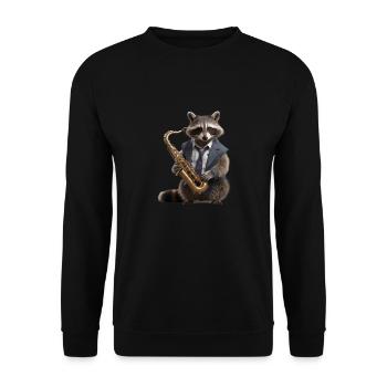 Waschbär Musiker Saxophon - Unisex Pullover - Schwarz - Vorne - Alina (178cm) & Michal (187cm)