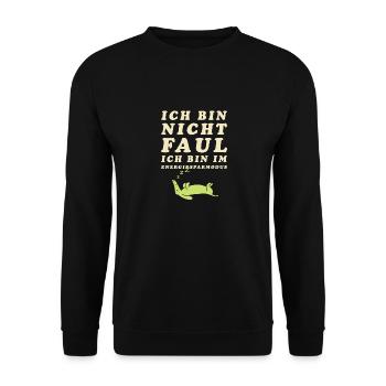 Ich bin nicht faul Ich bin im Energiesparmodus! - Unisex Pullover - Schwarz - Vorne - Alina (178cm) & Michal (187cm)