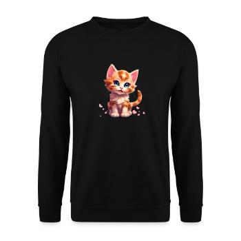 Cute kitten with hearts - Unisex Sweatshirt - black - Front - Alina (178cm) & Michal (187cm)