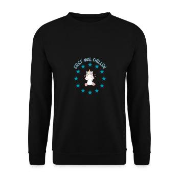 "Erst mal chillen Einhorn" - Unisex Pullover - Schwarz - Vorne - Alina (178cm) & Michal (187cm)