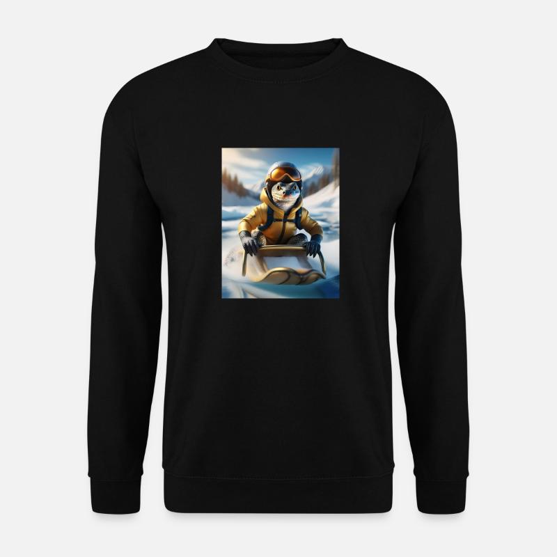 Eine Echse bei einer Schlittenfahrt - Unisex Pullover - Schwarz