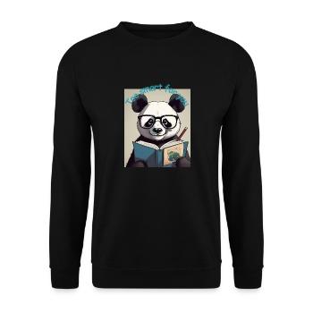 Der Lesende Panda - Unisex Pullover - Schwarz - Vorne - Alina (178cm) & Michal (187cm)