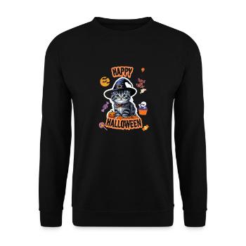Happy Halloween Fun Cat – Cute Cat Motif - Unisex Sweatshirt - black - Front - Alina (178cm) & Michal (187cm)