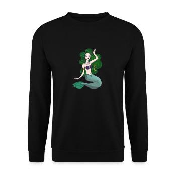 Mermaid with Golden Hook and Green Hair - Unisex Sweatshirt - black - Front - Alina (178cm) & Michal (187cm)