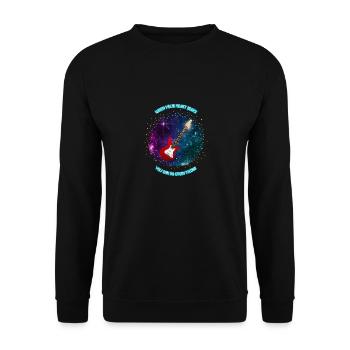 Coole Gitarre Rot im Galaxy-Hintergrund mit Spruch - Unisex Pullover - Schwarz - Vorne - Alina (178cm) & Michal (187cm)
