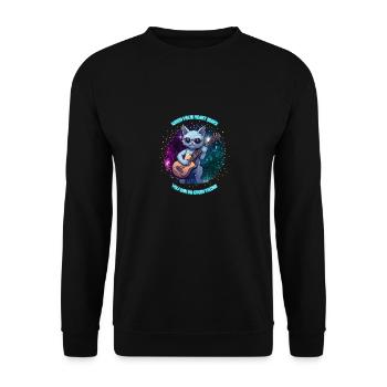 Rocking cat with guitar against galaxy background - Unisex Sweatshirt - black - Front - Alina (178cm) & Michal (187cm)