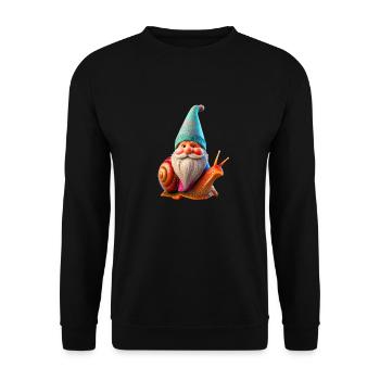 Gartenzwerg Schneckenreiter - Unisex Pullover - Schwarz - Vorne - Alina (178cm) & Michal (187cm)