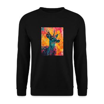 Cerf dans un fond coloré - Sweat-shirt Unisexe - noir - Devant - Alina (178cm) & Michal (187cm)