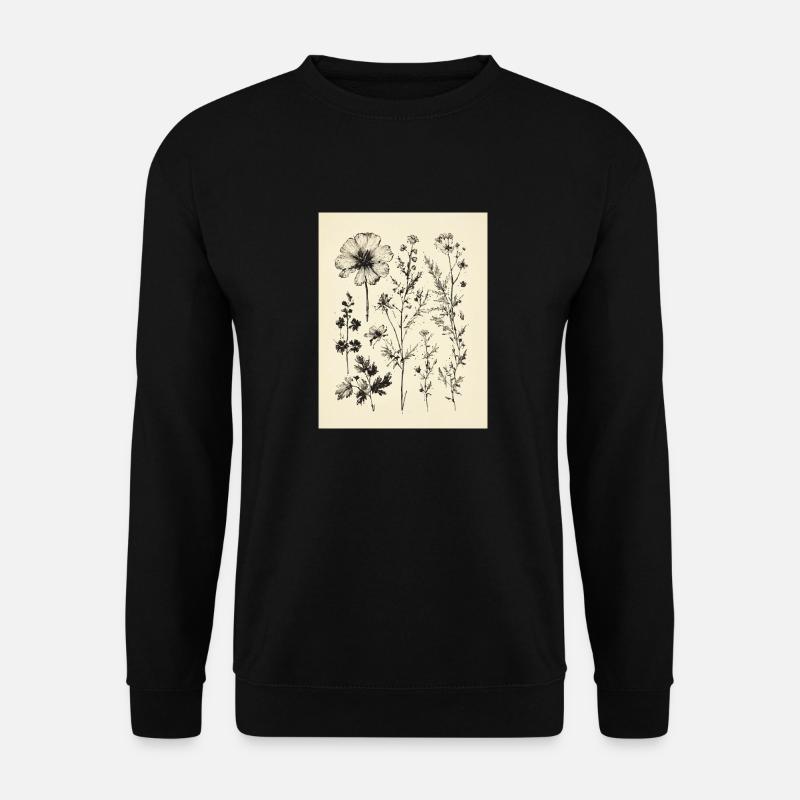 Tuschezeichnung von Blumen - Unisex Pullover - Schwarz