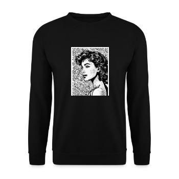 Porträt einer Frau im Pop-Art-Stil - Unisex Pullover - Schwarz - Vorne - Alina (178cm) & Michal (187cm)