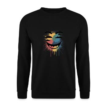 Buntes Splatter-Lächeln-Gesicht - lebendig abstrakt - Unisex Pullover - Schwarz - Vorne - Alina (178cm) & Michal (187cm)