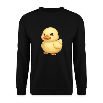 Süßes gelbes Küken im Zeichenstil - Unisex Pullover - Schwarz - Vorne - Alina (178cm) & Michal (187cm)
