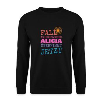 Alicia als Vorname - Unisex Pullover - Schwarz - Vorne - Alina (178cm) & Michal (187cm)