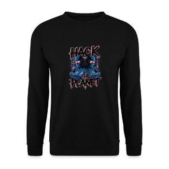 Retro Cyber Hackers – Hack The Planet Glitch Art - Unisex Pullover - Schwarz - Vorne - Alina (178cm) & Michal (187cm)