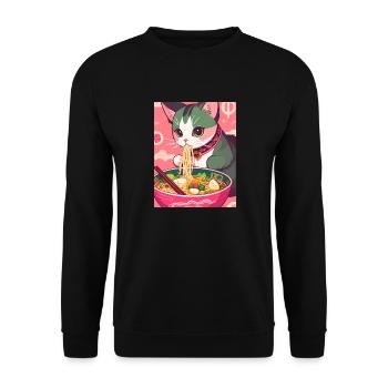 Chat ,Japon ,Kawaii,anime,ramen,soupe - Sweat-shirt Unisexe - noir - Devant - Alina (178cm) & Michal (187cm)