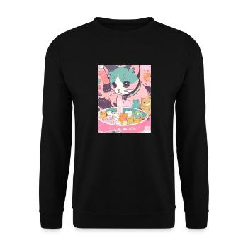 Katze ,Japan ,Kawaii,anime,ramen,katzen - Unisex Pullover - Schwarz - Vorne - Alina (178cm) & Michal (187cm)