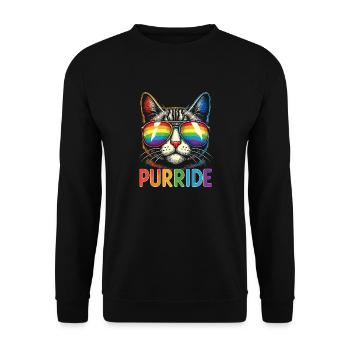 "Purrride" Coole Katze mit Regenbogen-Fliegerbrille - Unisex Pullover - Schwarz - Vorne - Alina (178cm) & Michal (187cm)