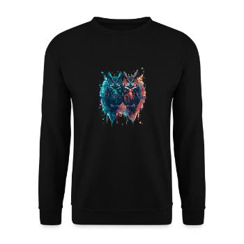 Tinte,Eulen,illustration,malerei,graffiti,Eule - Unisex Pullover - Schwarz - Vorne - Alina (178cm) & Michal (187cm)