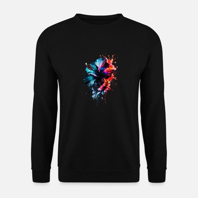 tinte,Hibiskus,illustration,malerei,graffiti,Blume - Unisex Pullover - Schwarz
