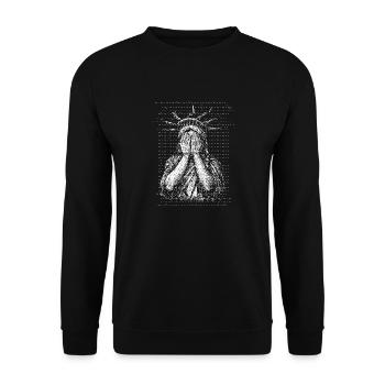 Freiheitsstatue in Verzweiflung - Unisex Pullover - Schwarz - Vorne - Alina (178cm) & Michal (187cm)