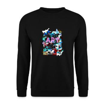 Muster ,Pop Art , Art,Collage, kunst,zeitung, typo - Unisex Pullover - Schwarz - Vorne - Alina (178cm) & Michal (187cm)