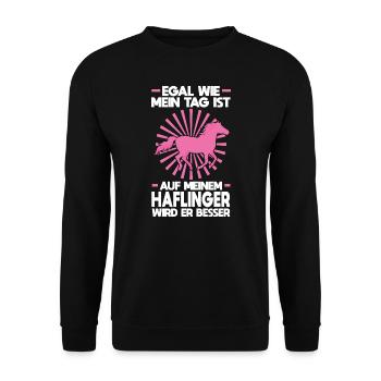 Haflinger Pferd Reiter Geschenk - Unisex Pullover - Schwarz - Vorne - Alina (178cm) & Michal (187cm)