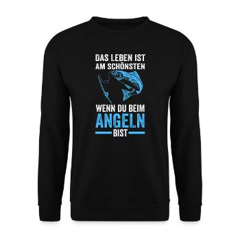 Angeln Fische Angler Geschenk - Unisex Pullover - Schwarz - Vorne - Alina (178cm) & Michal (187cm)