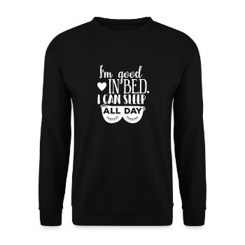Je suis bien au lit, blanc - Sweat-shirt Unisexe - noir - Devant - Alina (178cm) & Michal (187cm)