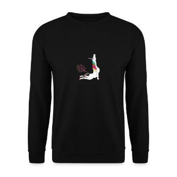 Einhorn macht Yoga - Unisex Pullover - Schwarz - Vorne - Alina (178cm) & Michal (187cm)