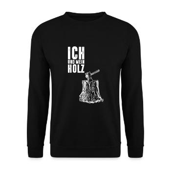 Ich und mein Holz Holzfäller - Unisex Pullover - Schwarz - Vorne - Alina (178cm) & Michal (187cm)
