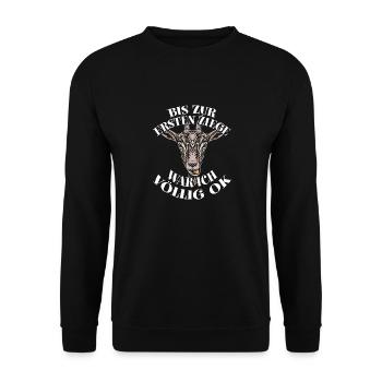 Bis zu meiner ersten Ziege war ich völlig OK - Unisex Pullover - Schwarz - Vorne - Alina (178cm) & Michal (187cm)