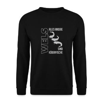 Wels angeln Waller fischen Sportfischen auf Wels - Unisex Pullover - Schwarz - Vorne - Alina (178cm) & Michal (187cm)