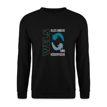Wels angeln Waller fischen Sportfischen auf Wels - Unisex Pullover - Schwarz - Vorne - Alina (178cm) & Michal (187cm)