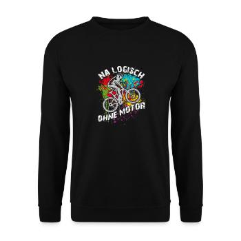 Logisch fahre ich ohne Akku ohne Motor - Unisex Pullover - Schwarz - Vorne - Alina (178cm) & Michal (187cm)