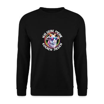 Ziegenbock mit Sonnenbrille in Farbkreisen - Unisex Pullover - Schwarz - Vorne - Alina (178cm) & Michal (187cm)