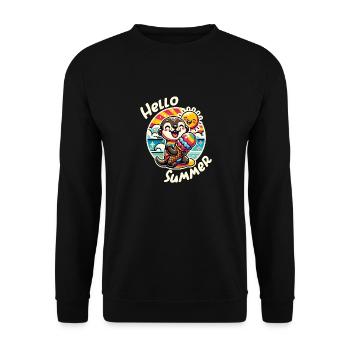 Hallo Sommer lustiger Otter mit großer Eistüte - Unisex Pullover - Schwarz - Vorne - Alina (178cm) & Michal (187cm)
