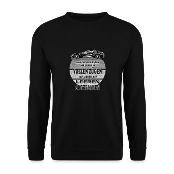 Sprüche Autofahrer Bundesbahn Autobahn - Unisex Pullover - Schwarz - Vorne - Alina (178cm) & Michal (187cm)