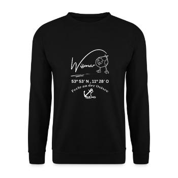 Wismar-Möwe-Anker-Ostsee-Koordinaten-Hansestadt - Unisex Pullover - Schwarz - Vorne - Alina (178cm) & Michal (187cm)