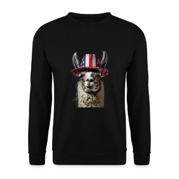 Coole Amerika Llama Sonnenbrille Patriotisch - Unisex Pullover - Schwarz - Vorne - Alina (178cm) & Michal (187cm)