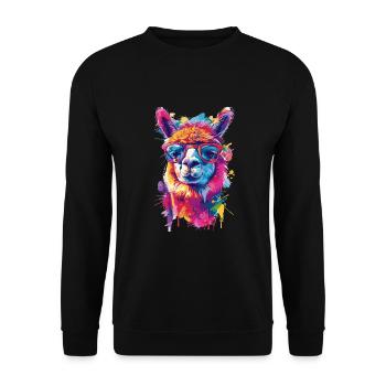 Alpaka Lama für Alpakaliebhaber - Unisex Pullover - Schwarz - Vorne - Alina (178cm) & Michal (187cm)