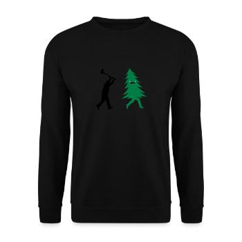 Funny Christmas tree is chased by Lumberjack - Unisex Sweatshirt - black - Front - Alina (178cm) & Michal (187cm)