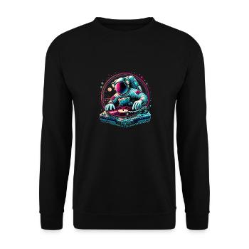 Astronaut DJ Planets DJing im Weltraum - Unisex Pullover - Schwarz - Vorne - Alina (178cm) & Michal (187cm)