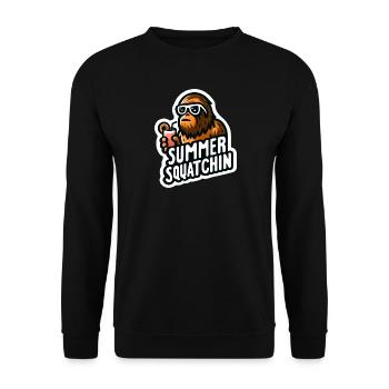 Summer Squatchin: Cool Bigfoot with Drink - Unisex Sweatshirt - black - Front - Alina (178cm) & Michal (187cm)