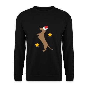 Merry Christmas with dachshund with Santa hat - Unisex Sweatshirt - black - Front - Alina (178cm) & Michal (187cm)