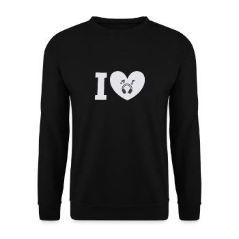 I love Music – Rock Musik, Star, Disco, Musikhören - Unisex Pullover - Schwarz - Vorne - Alina (178cm) & Michal (187cm)